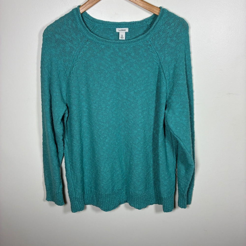 LL Bean Cotton Slub Rollneck Pullover Lightweight Sweater Size XL Teal Fisherman